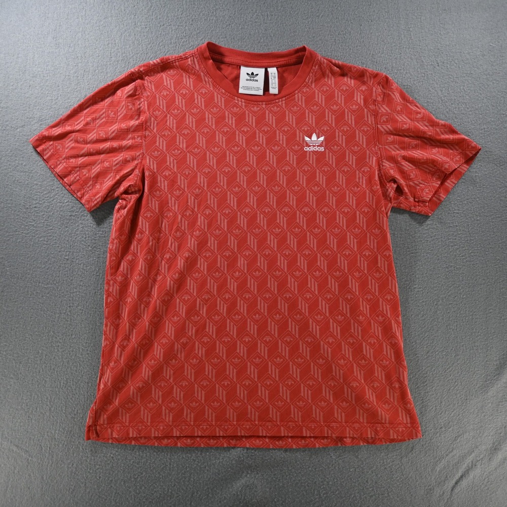 Adidas Mens Originals Monogram Trefoil Geometric T-Shirt Small Red FM3426‎